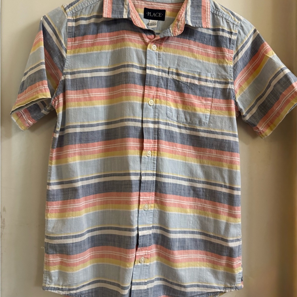 Place Men's Casual Striped Shirt - Blue, Pink, Yellow